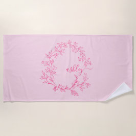 Roze moderne script meisjesnaam monogram strandlaken