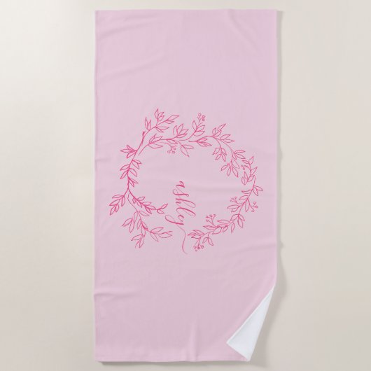 Roze moderne script meisjesnaam monogram strandlaken (Voorkant)