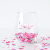 Roze Moderne Script Naam Bachelorette Bruidsfeest Wijnglas Zonder Voet