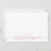 Roze Moderne Script Naam Gepersonaliseerde Brief V Notitiekaartje (Voorkant)