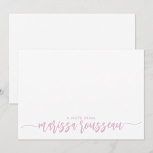 Roze Moderne Script Naam Gepersonaliseerde Brief V Notitiekaartje