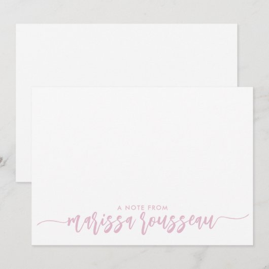 Roze Moderne Script Naam Gepersonaliseerde Brief V Notitiekaartje (Voorkant / Achterkant)