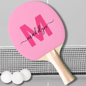 Roze moderne script naam meisjes monogram tafeltennisbatje