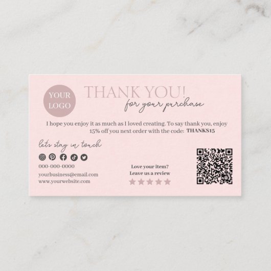 Roze moderne script QR-code, dank je kaars Visitekaartje (Achterkant)