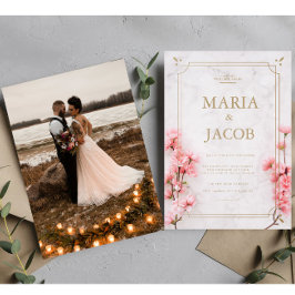 Roze Moderne Stijlvolle Boho Trouwfoto Uitnodiging