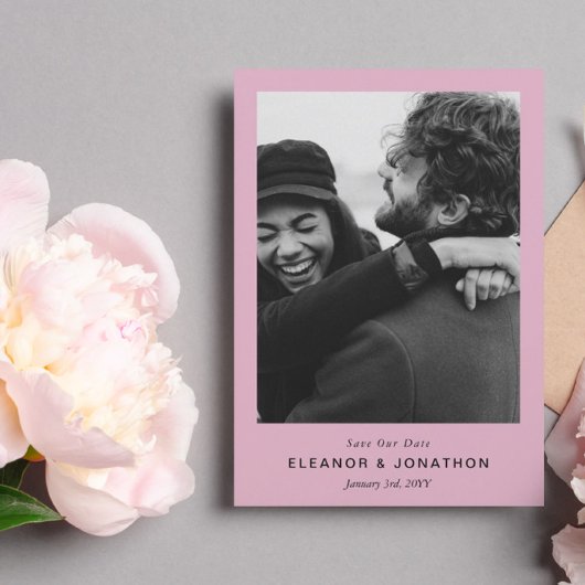 Roze Moderne Stijlvolle Minimale Foto Save the Dat Save The Date