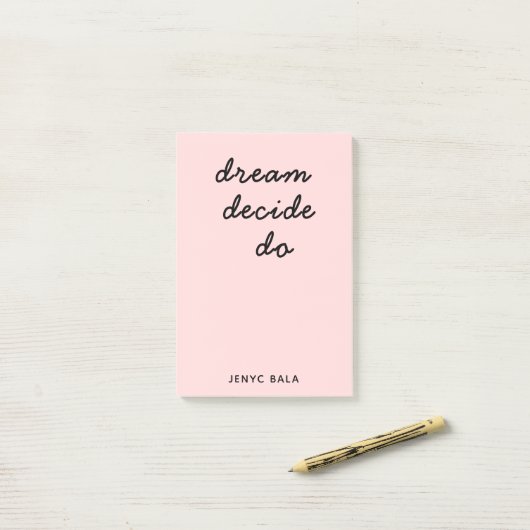 Roze moderne stijlvolle script ontwerp post-it® notes (Op bureau)
