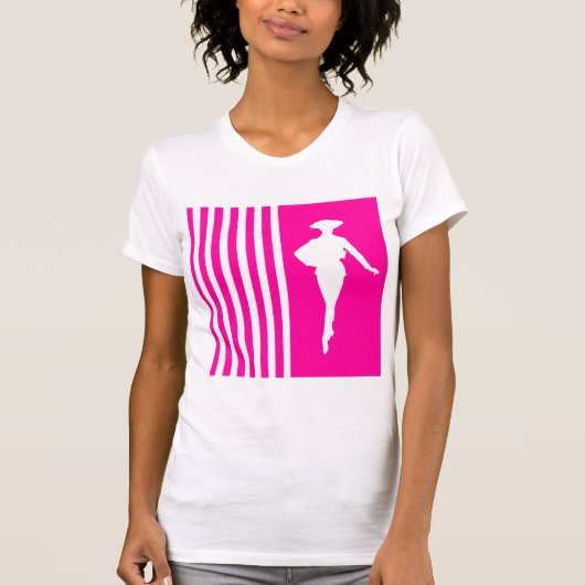 Roze moderne strepen met Mode Silhouette T-shirt (Voorkant)
