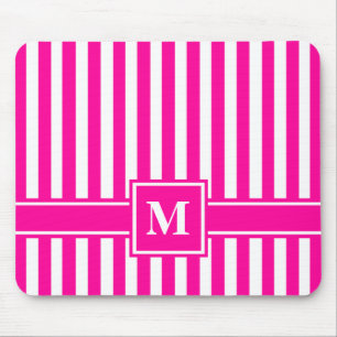 Roze moderne strip met monogram muismat