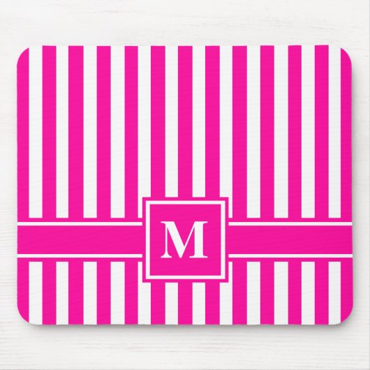 Roze moderne strip met monogram muismat (Voorkant)