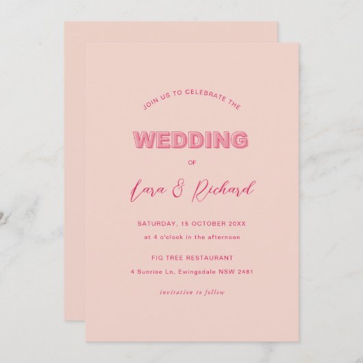 Roze moderne tekst met gebold tekst bruiloft uitno kaart (Voorkant / Achterkant)