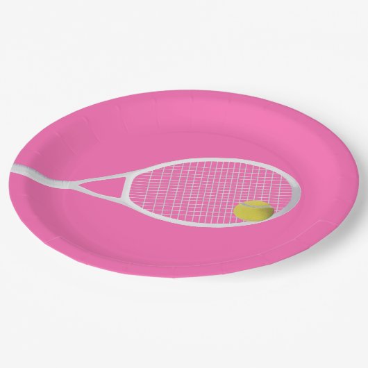 Roze moderne Tennis Ball White Racket Papieren Bordje (Gekanteld)