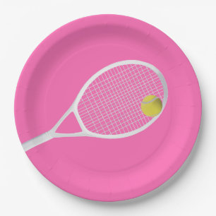 Roze moderne Tennis Ball White Racket Papieren Bordje