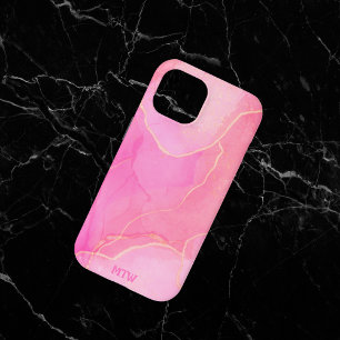 Roze Moderne Trendy Monogrammed iPhone 15 Case