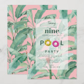 Roze Moderne Tropische Banaan Palmbladeren Verjaar Kaart (Voorkant / Achterkant)