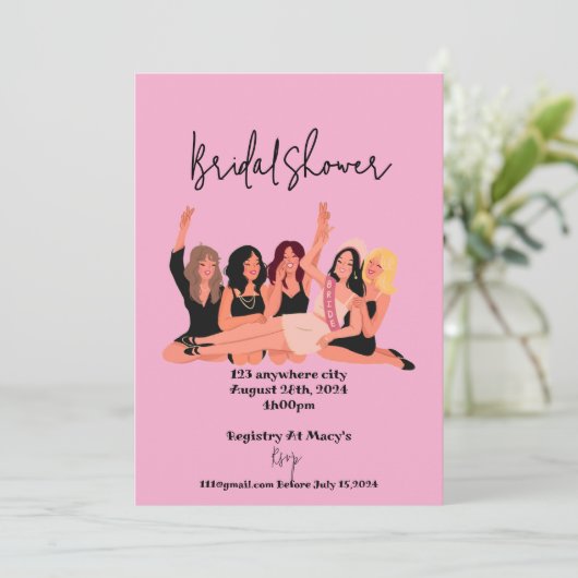 roze moderne trouwfeest uitnodigingskaart save the date (Staand voorkant)