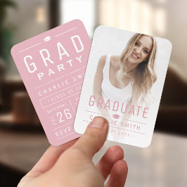 Roze Moderne Typografie Foto Afstuderen Uitnodigen Informatiekaartje