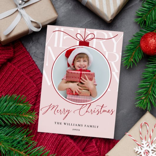 ROZE MODERNE TYPOGRAFIE FOTO ORNAMENT FEESTDAGENKAART