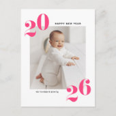 Roze moderne Typografie Happy Nieuwjaar 2022 Foto Feestdagenkaart (Voorkant)