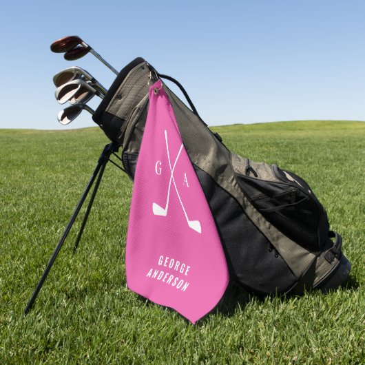 Roze moderne typografie initialen monogram elegant golfhanddoek (Groen)