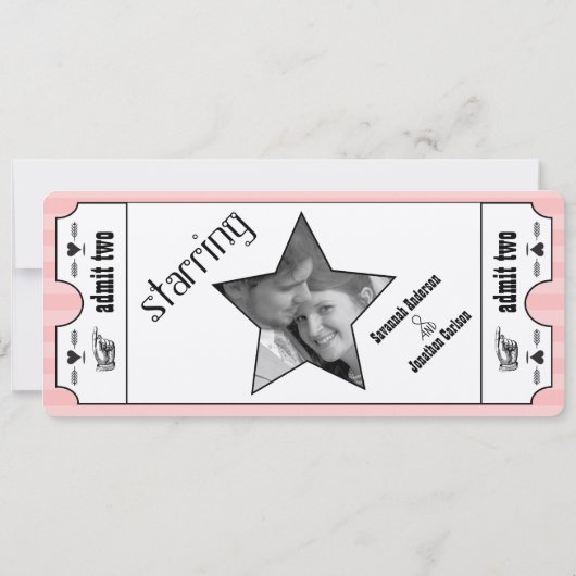 Roze  moderne typografie Ticket Wedding Kaart (Achterkant)