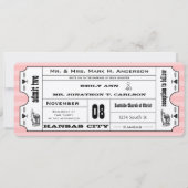 Roze moderne typografie Ticket Wedding Kaart (Voorkant)