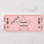 Roze  moderne typografie Ticket Wedding Kaart (Achterkant)