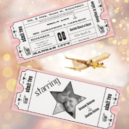 Roze moderne typografie Ticket Wedding Kaart