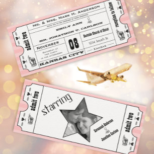 Roze  moderne typografie Ticket Wedding Kaart