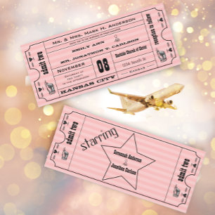 Roze  moderne typografie Ticket Wedding Kaart