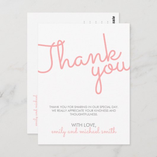 Roze moderne Typografie Weddenschap Bedankt Briefkaart (Voorkant / Achterkant)