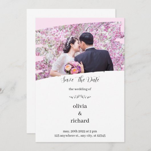 Roze moderne uitnodiging tot huwelijk (Voorkant / Achterkant)