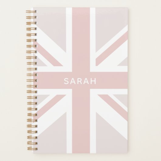 Roze Moderne Union Jack Flag Gepersonaliseerde Pla Planner (Voorkant)