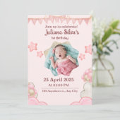 Roze moderne verjaardag Uitnodiging (Staand voorkant)