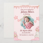 Roze moderne verjaardagsuitnodiging kaart (Voorkant / Achterkant)