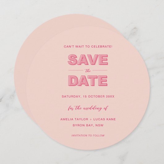 Roze moderne, vette tekst om de datum op te slaan kaart (Voorkant / Achterkant)