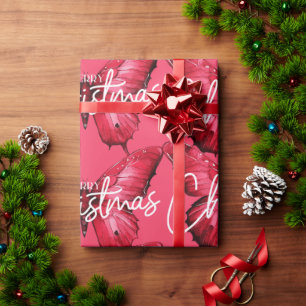 Roze Moderne Vrolijke Kerstmis Vlinder Cadeaupapier