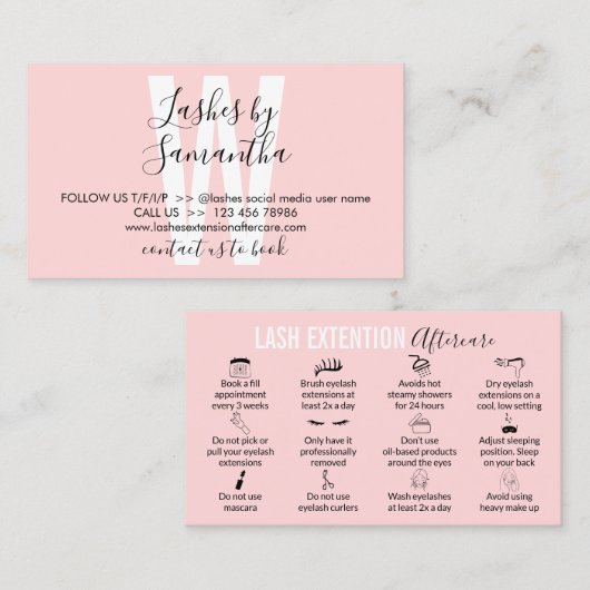 Roze moderne wastips en instructies visitekaartje (Voorkant / Achterkant)