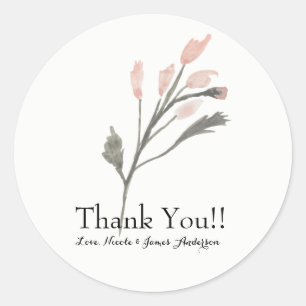 Roze Moderne Waterverf Bloem Bloemstuk Trouw Favor Ronde Sticker