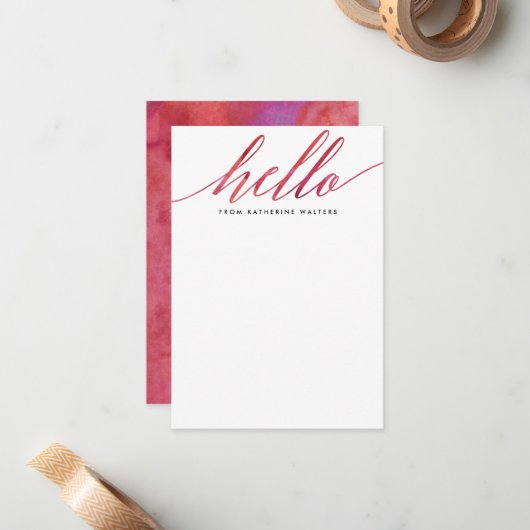 Roze moderne Waterverf kalligrafie Notitiekaartje (Voorkant / Achterkant in situ)
