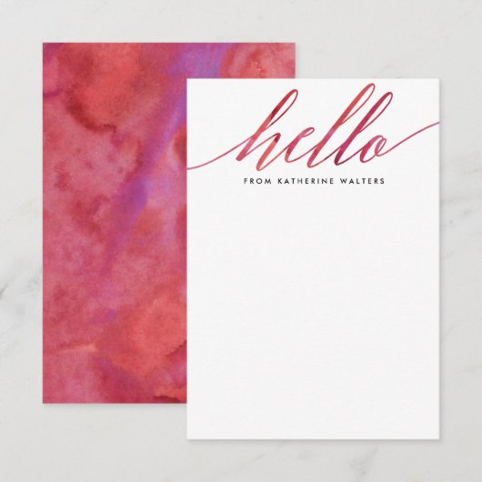 Roze moderne Waterverf kalligrafie Notitiekaartje (Voorkant / Achterkant)