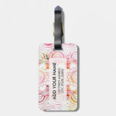 Roze moderne waterverf spoelt koraalflorale mandal bagagelabel (Achterkant verticaal)