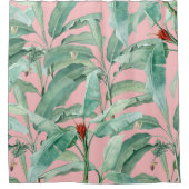 Roze Moderne Waterverf Tropische Banaan Palmblad Douchegordijn (Voorkant)