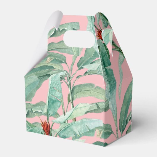 Roze moderne Waterverf tropische banaan palmblader Bedankdoosjes (Achterkant)