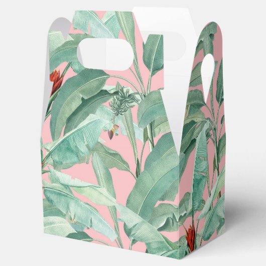 Roze moderne Waterverf tropische banaan palmblader Bedankdoosjes (Geopend)