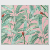 Roze moderne Waterverf tropische banaan palmblader Cadeaupapier (Vlak)