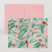 Roze moderne Waterverf tropische banaan palmblader Feestdagenkaart (Voorkant / Achterkant)