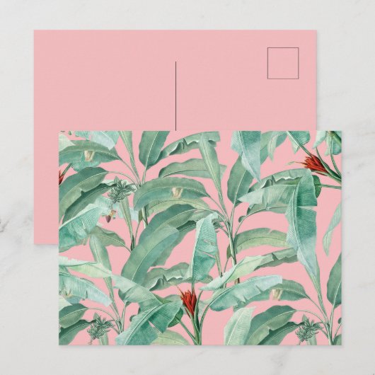 Roze moderne Waterverf tropische banaan palmblader Feestdagenkaart (Voorkant / Achterkant)