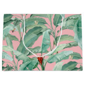Roze moderne Waterverf tropische banaan palmblader Groot Cadeauzakje (Voorkant)