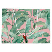 Roze moderne Waterverf tropische banaan palmblader Groot Cadeauzakje (Achterkant)